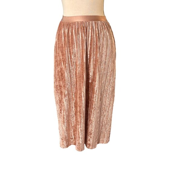Beyond Yoga Uptown Pleated Skirt champagne velvet XS midi rose gold CK5105 - Picture 5 of 10